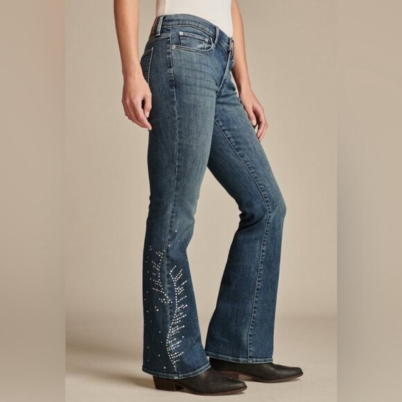 LUCKY BRAND "Luckly Legend" Women's NWOT Studded Sweet Mid Rise Flare | Size 6 - Picture 2 of 16